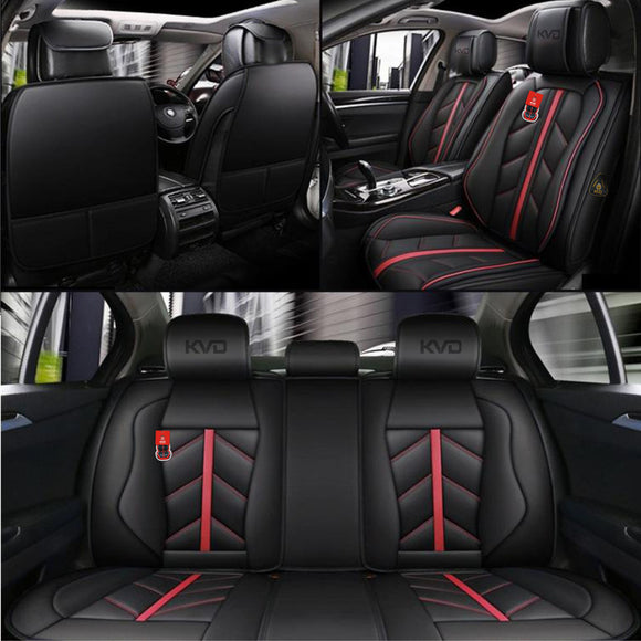KVD Superior Leather Luxury Car Seat Cover for Hyundai Santro Xing Black + Red Piping (With 5 Year Onsite Warranty) - D100/21