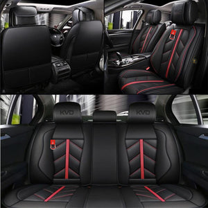 KVD Superior Leather Luxury Car Seat Cover for Ford Fiesta Black + Red Piping (With 5 Year Onsite Warranty) - D100/126