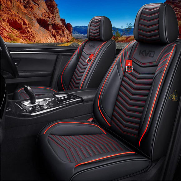 KVD Superior Leather Luxury Car Seat Cover For Citroen C3 Black + Red (With 5 Year Onsite Warranty) (SP) - D103/150