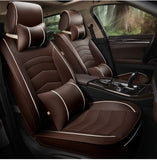 KVD Superior Leather Luxury Car Seat Cover for Tata Nexon Ev Coffee + White Free Pillows And Neckrest Set (With 5 Year Onsite Warranty) - DZ104/77