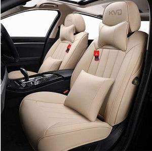 KVD Superior Leather Luxury Car Seat Cover for Ford Endeavour Full Beige Free Pillows And Neckrest Set (With 5 Year Onsite Warranty) - DZ109/96