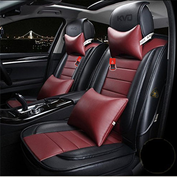 KVD Superior Leather Luxury Car Seat Cover for Volkswagen Vento Black + Wine Red Free Pillows And Neckrest (With 5 Year Warranty) (SP) - D111/66