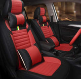 KVD Superior Leather Luxury Car Seat Cover for Skoda Laura Black + Red Free Pillows And Neckrest Set (With 5 Year Onsite Warranty) - D112/64