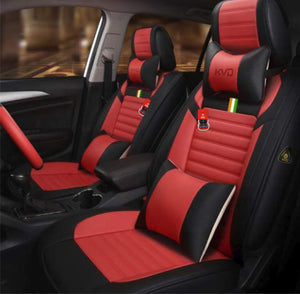 KVD Superior Leather Luxury Car Seat Cover for Ford Fiesta Black + Red Free Pillows And Neckrest Set (With 5 Year Onsite Warranty) - D112/126