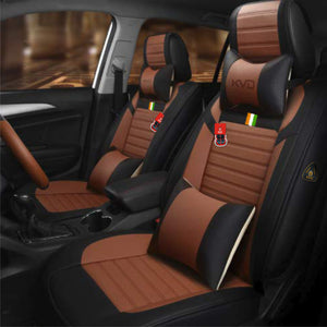 KVD Superior Leather Luxury Car Seat Cover for Datsun Go+ Plus Black + Tan Free Pillows And Neckrest Set (With 5 Year Onsite Warranty) - D115/118