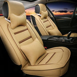 KVD Superior Leather Luxury Car Seat Cover for Skoda Laura Beige + Coffee Free Pillows And Neckrest Set (With 5 Year Onsite Warranty) - D118/64