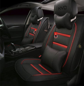 KVD Superior Leather Luxury Car Seat Cover for Ford Endeavour Black + Red Free Pillows And Neckrest Set (With 5 Year Onsite Warranty) - D119/96