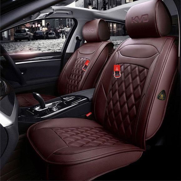KVD Superior Leather Luxury Car Seat Cover FOR Skoda Slavia COFFEE (WITH 5 YEARS WARRANTY) - D011/135