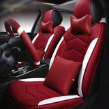 KVD Superior Leather Luxury Car Seat Cover for Fiat Punto Red + White Free Pillows And Neckrest Set (With 5 Year Onsite Warranty) - D124/121