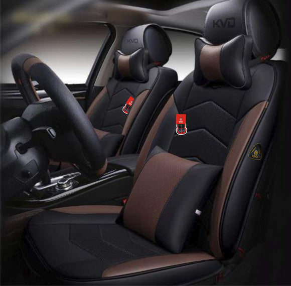 KVD Superior Leather Luxury Car Seat Cover for Maruti Suzuki Baleno Black + Coffee Free Pillows And Neckrest (With 5 Year Onsite Warranty) - D125/45