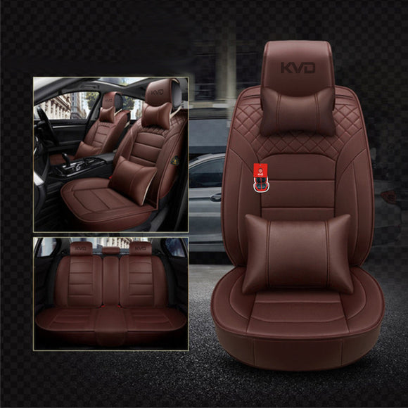 KVD Superior Leather Luxury Car Seat Cover for Nissan Micra Full Coffee Free Pillows And Neckrest Set (With 5 Year Onsite Warranty) - D126/120
