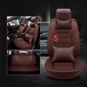 KVD Superior Leather Luxury Car Seat Cover for Datsun Go+ Plus Full Coffee Free Pillows And Neckrest Set (With 5 Year Onsite Warranty) - D126/118