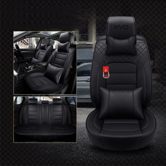 KVD Superior Leather Luxury Car Seat Cover for Skoda Fabia Full Black Free Pillows And Neckrest Set (With 5 Year Onsite Warranty) - DZ127/133