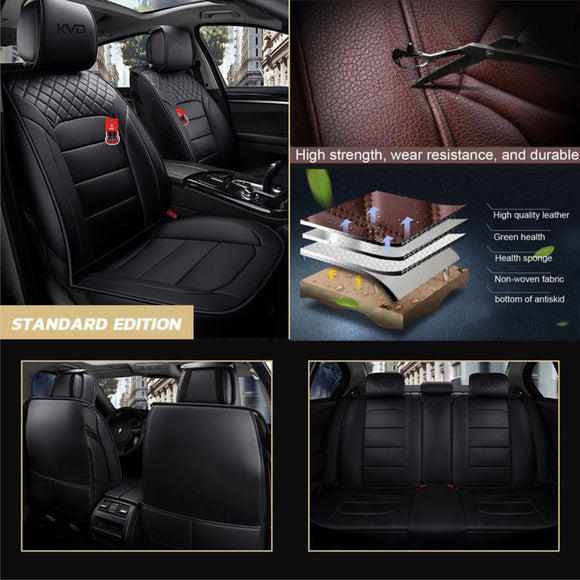 KVD Superior Leather Luxury Car Seat Cover for Tata Nexon Full Black (With 5 Year Onsite Warranty) - DZ127/77