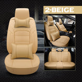 KVD Superior Leather Luxury Car Seat Cover for Volkswagen Taigun Full Beige Free Pillows And Neckrest Set (With 5 Year Onsite Warranty) - DZ129/135