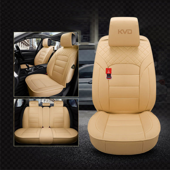 KVD Superior Leather Luxury Car Seat Cover for Skoda Fabia Full Beige (With 5 Year Onsite Warranty) - DZ129/133