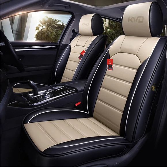 KVD Superior Leather Luxury Car Seat Cover for Toyota Etios Cross Black + Beige (With 5 Year Onsite Warranty) - D131/85