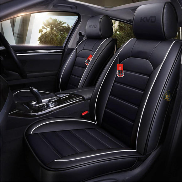 KVD Superior Leather Luxury Car Seat Cover for Maruti Suzuki Ertiga Black + Silver (With 5 Year Onsite Warranty) - DZ133/50