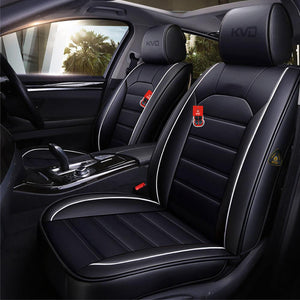 KVD Superior Leather Luxury Car Seat Cover for Ford Endeavour Black + Silver (With 5 Year Onsite Warranty) - DZ133/96
