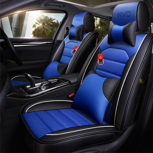 KVD Superior Leather Luxury Car Seat Cover for Maruti Suzuki Ciaz Black + Blue Free Pillows And Neckrest Set (With 5 Year Onsite Warranty) - D134/48
