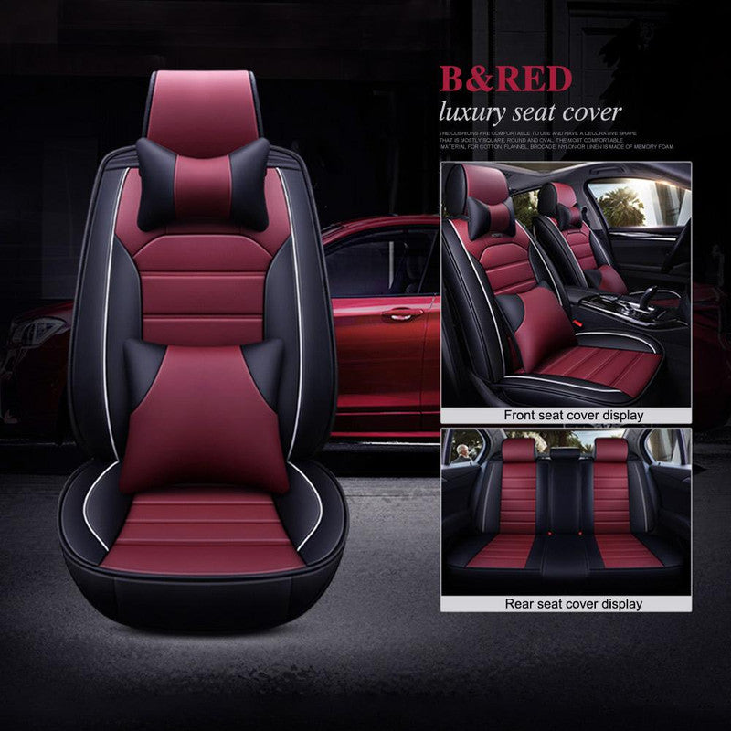 KVD Superior Leather Car Seat Cover for Renault Kwid Climber Black Wine  Red Free Pillows And Neckrest Set (With Year Onsite Warranty)- DZ132/63