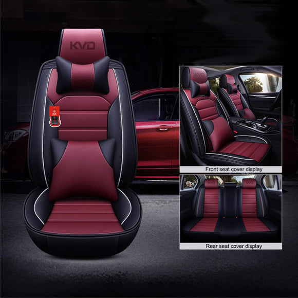 KVD Superior Leather Luxury Car Seat Cover for Toyota Urban Cruiser Black + Wine Red Free Pillows And Neckrest (With 5 Year Onsite Warranty)- DZ132/58