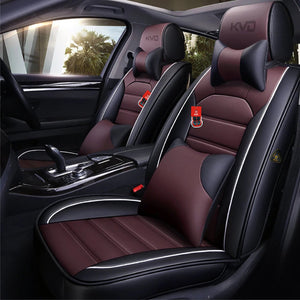 KVD Superior Leather Luxury Car Seat Cover for Ford Ecosport Black + Coffee Free Pillows And Neckrest Set (With 5 Year Onsite Warranty) - D137/1