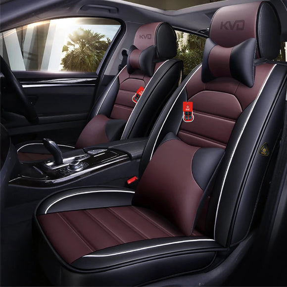 KVD Superior Leather Luxury Car Seat Cover for Renault Kwid Climber Black + Coffee Free Pillows And Neckrest (With 5 Year Onsite Warranty) - D137/63