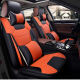 KVD Superior Leather Luxury Car Seat Cover for Skoda Kushaq Black + Orange Free Pillows And Neckrest Set (With 5 Year Onsite Warranty) - D139/135