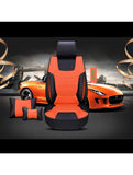 KVD Superior Leather Luxury Car Seat Cover for Tata Nexon Ev Black + Orange Free Pillows And Neckrest Set (With 5 Year Onsite Warranty) - D139/77