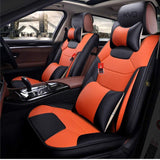 KVD Superior Leather Luxury Car Seat Cover for Mahindra Xuv700 Black + Orange Free Pillows And Neckrest Set (With 5 Year Onsite Warranty) - D139/138