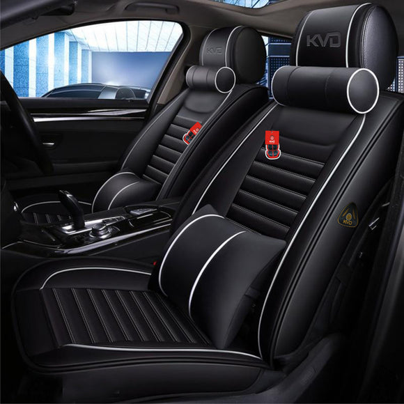 KVD Superior Leather Luxury Car Seat Cover FOR MARUTI SUZUKI Zen Estillo BLACK + SILVER FREE PILLOWS AND NECK REST (WITH 5 YEARS WARRANTY)- DZ015/61