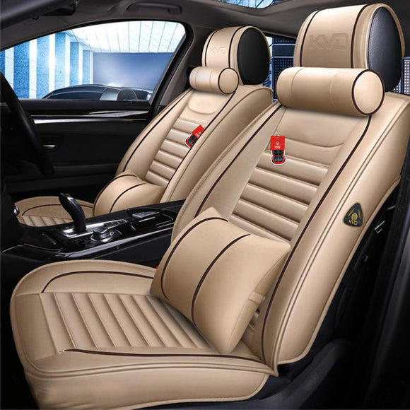 KVD Superior Leather Luxury Car Seat Cover For Ford Fiesta Beige + Black Free Pillows And Neck Rest Set (With 5 Year Onsite Warranty) - D017/126