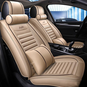 KVD Superior Leather Luxury Car Seat Cover FOR MARUTI SUZUKI Zen Estillo  BEIGE + BLACK FREE PILLOWS AND NECK REST SET (WITH 5 YEARS WARRANTY)-  D017/61