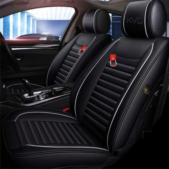 KVD Superior Leather Luxury Car Seat Cover FOR MARUTI SUZUKI Ciaz BLACK + SILVER (WITH 5 YEARS WARRANTY) - DZ015/48