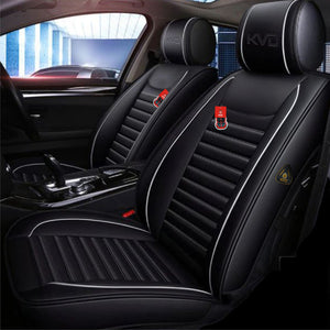 KVD Superior Leather Luxury Car Seat Cover FOR Kia Carens BLACK + SILVER (WITH 5 YEARS WARRANTY) - DZ015/142