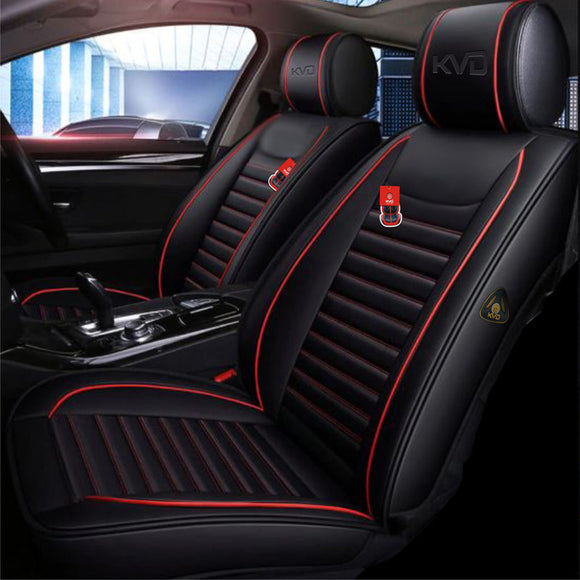 KVD Superior Leather Luxury Car Seat Cover FOR MAHINDRA Scorpio 10 SEATER BLACK + RED (WITH 5 YEARS WARRANTY) - DZ014/34