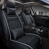 KVD Superior Leather Luxury Car Seat Cover For Chevrolet Enjoy 7 Seater Black + Silver Free Pillows And Neck Rest (With 5 Year Warranty) - D002/123