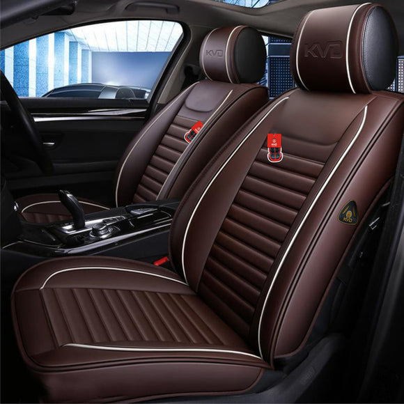 KVD Superior Leather Luxury Car Seat Cover For Nissan Magnite Coffee + White (With 5 Year Onsite Warranty) - Dz016/112