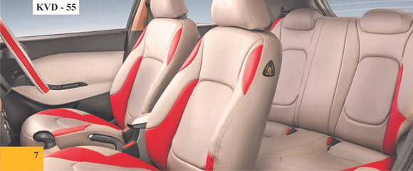 KVD Superior Leather Luxury Car Seat Cover For Hyundai Alcazar 6 Seater Beige + Red (With 5 Year Onsite Warranty) - D021/140