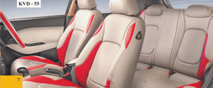 KVD Superior Leather Luxury Car Seat Cover For Datsun Redi-Go Beige + Red (With 5 Year Onsite Warranty) - D021/114