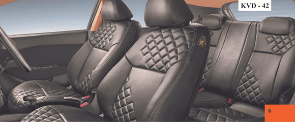 KVD Superior Leather Luxury Car Seat Cover For Skoda Kushaq Full Black (With 5 Year Onsite Warranty) - D023/135