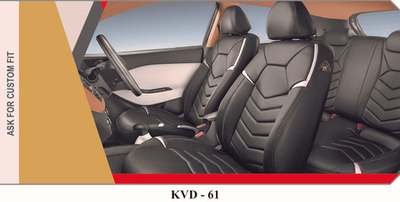 KVD Superior Leather Luxury Car Seat Cover For Volkswagen Taigun Black + Silver (With 5 Year Onsite Warranty) - D025/135