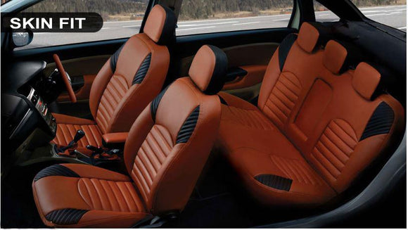 KVD Superior Leather Luxury Car Seat Cover FOR MARUTI SUZUKI Swift Dzire TAN + BLACK (WITH 5 YEARS WARRANTY) - D029/56