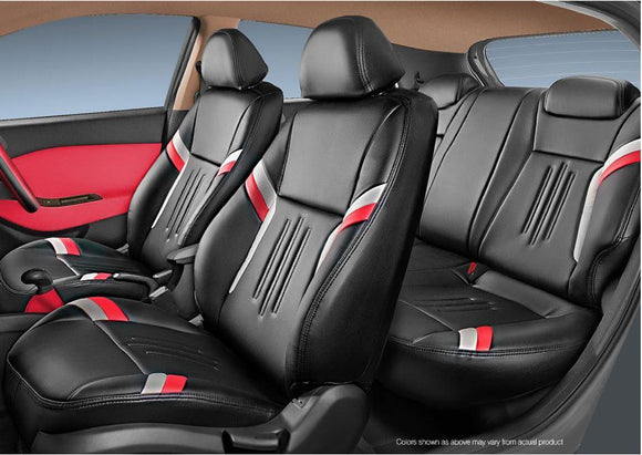 KVD Superior Leather Luxury Car Seat Cover FOR MAHINDRA KUV100 6 SEATER BLACK + SILVER (WITH 5 YEARS WARRANTY) - D030/31