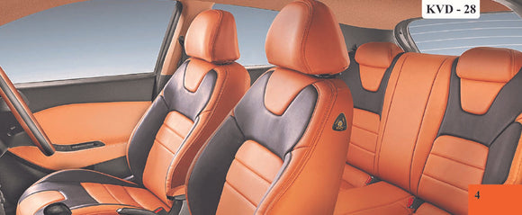 KVD Superior Leather Luxury Car Seat Cover For Tata Punch Tan + Black (With 5 Year Onsite Warranty) - D033/111
