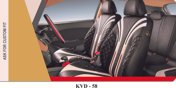 KVD Superior Leather Luxury Car Seat Cover For Skoda Kushaq Black + White (With 5 Year Onsite Warranty) - D038/135