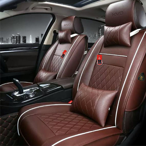KVD Superior Leather Luxury Car Seat Cover FOR MARUTI SUZUKI Alto 800 CHERRY + WHITE FREE PILLOWS AND NECK REST SET (WITH 5 YEARS WARRANTY) - DZ003/42