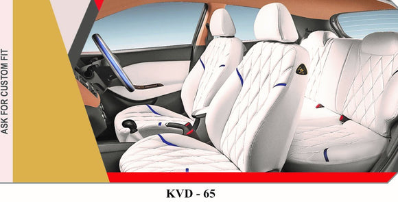 KVD Superior Leather Luxury Car Seat Cover FOR HONDA Brio WHITE + BLUE (WITH 5 YEARS WARRANTY) - D042/6