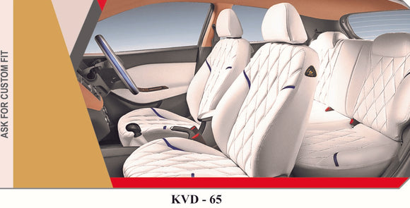 KVD Superior Leather Luxury Car Seat Cover For Kia Carnival 7 Seater White + Blue (With 5 Year Onsite Warranty) - D042/106